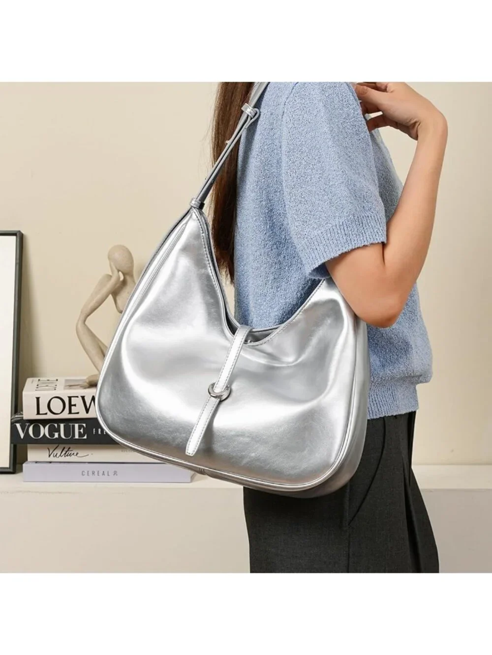 Stylish Faux Leather Hobo Bag, Adjustable Strap Underarm Purse, Lightweight with